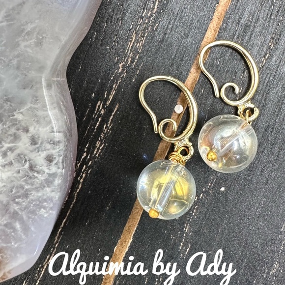 Alquimia Gold Earrings mystic aura quartz - Picture 1 of 1